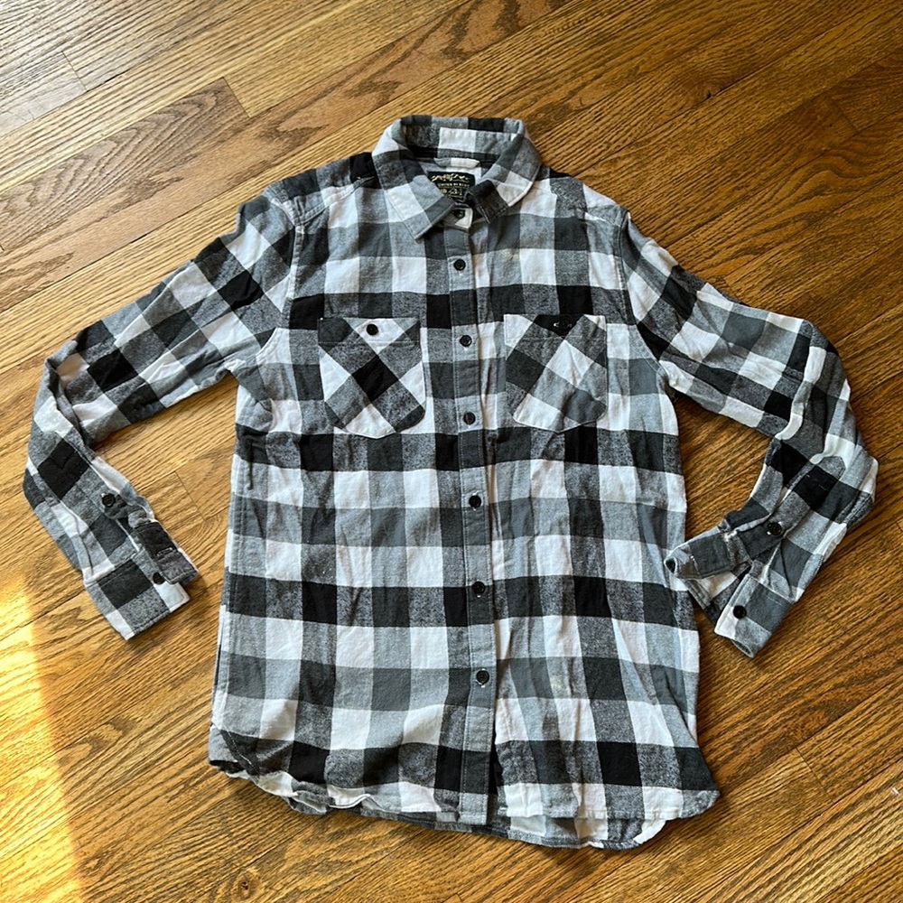 Women’s United By Blue Black/White plaid 100% cotton button down